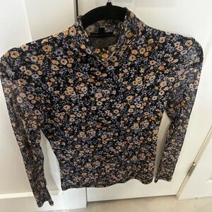Dynamite Black Floral Mock Neck Long Sleeve Top.